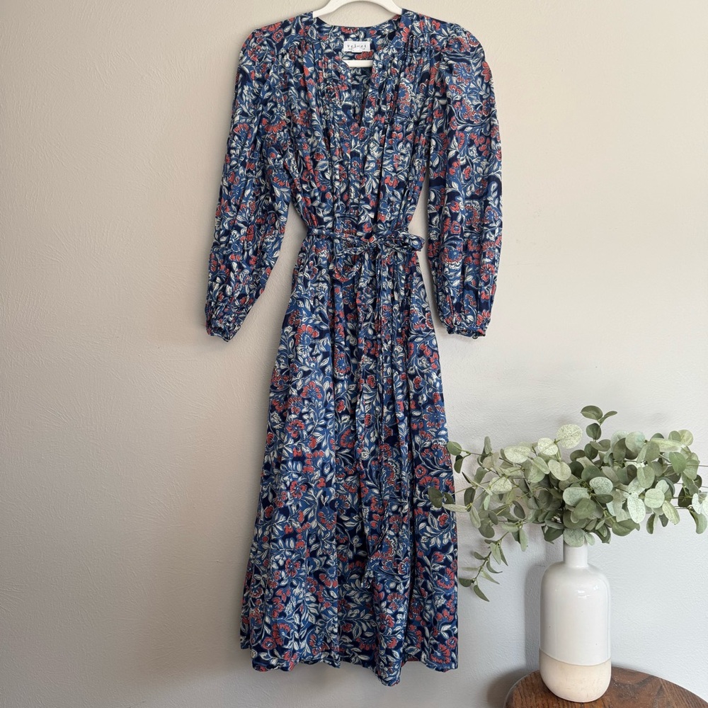 Velvet by Graham & Spencer Navy Blue Floral Long Sleeve Wrap Dress